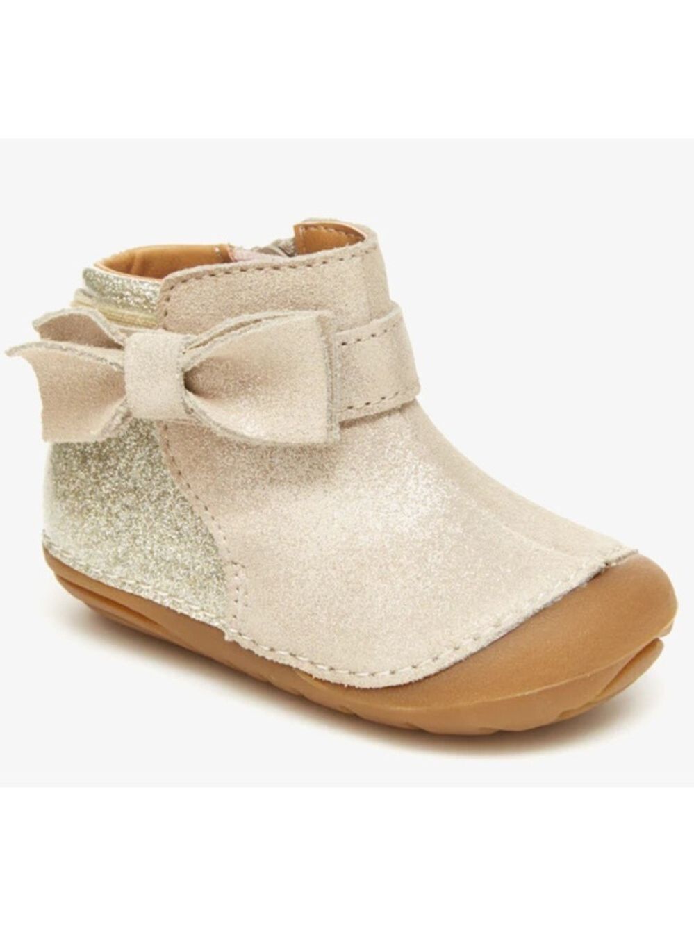 Size 4.5 Baby Stride Rite Sparkly Cream Baby Shoes with Bow